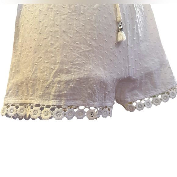 Zimmermann White Swiss Dot Cotton Romper Off Shoulder Tie Waist Size 8 M fits S - Picture 7 of 12